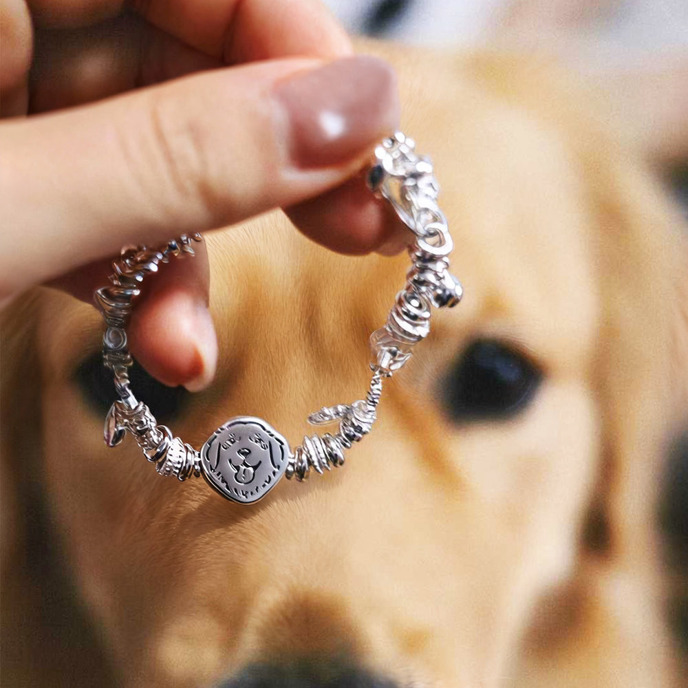 Personalized Silver Pet Portrait Bracelet – Custom Engraved Jewelry