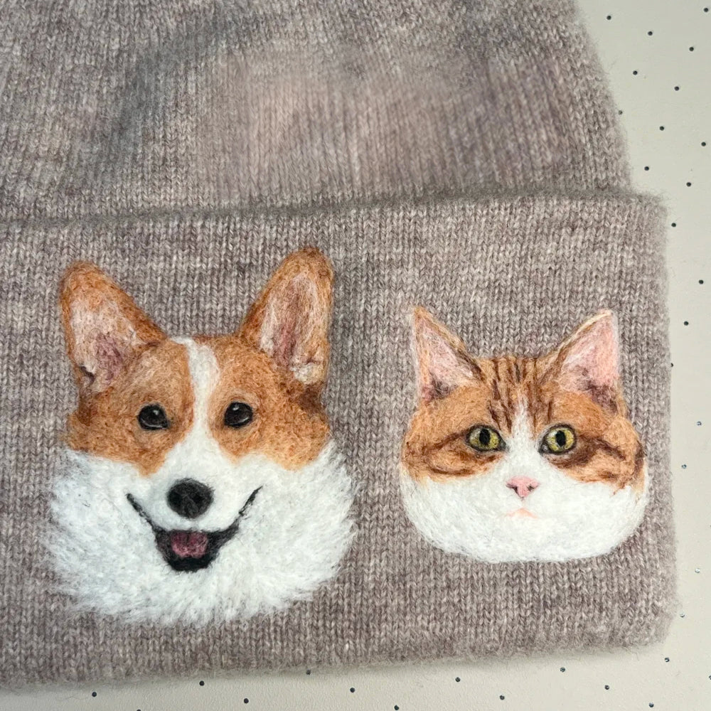 Personalized Pet Portrait Beanie – Custom Embroidered Knit Hat