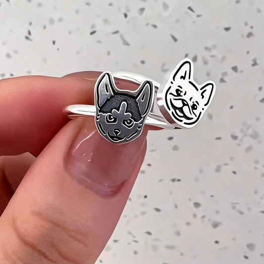 Custom Pet Portrait Ring – Personalized Jewelry 999 Fine Silver